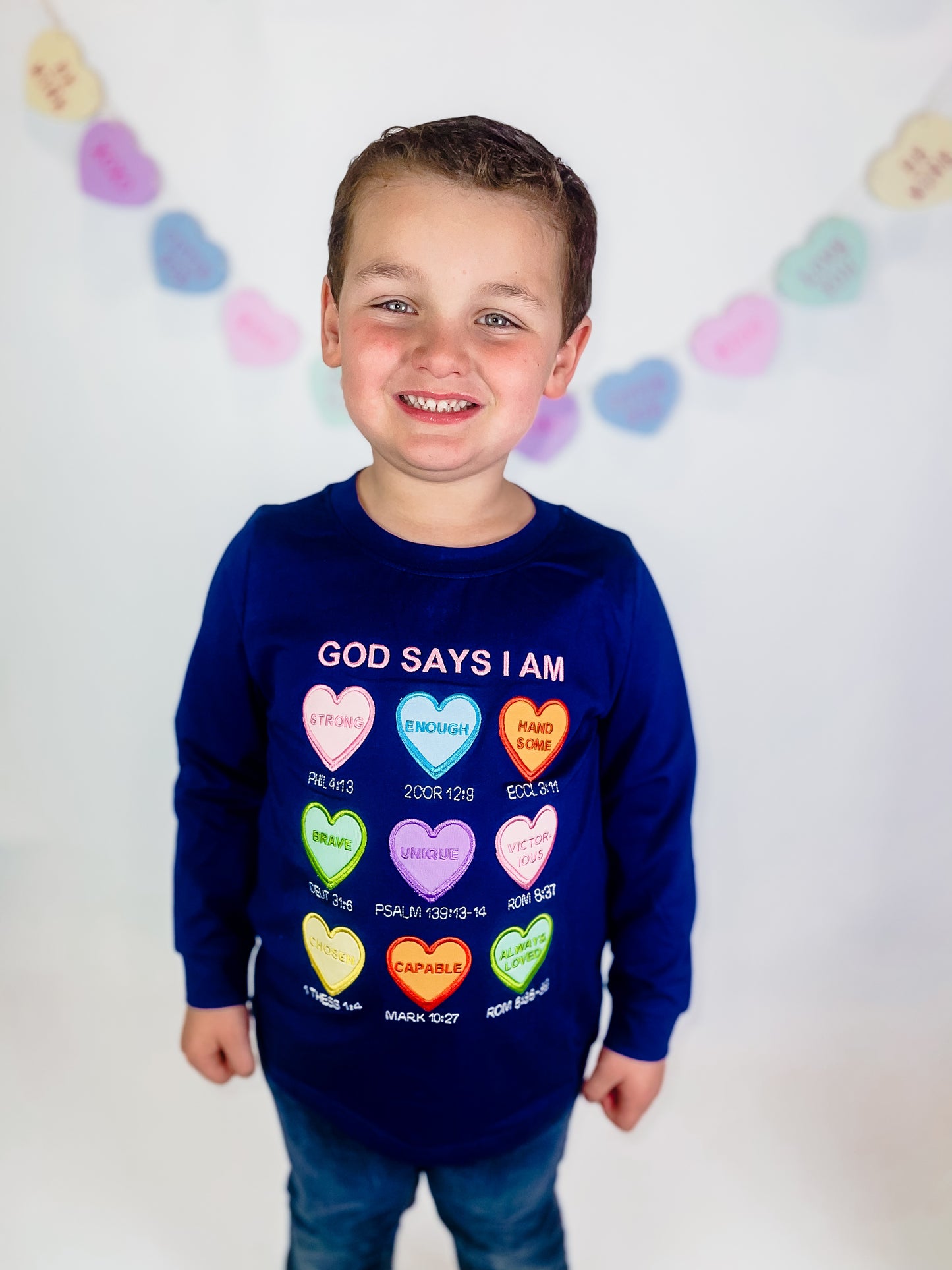 Affirmation Hearts Navy Blue Shirt Only