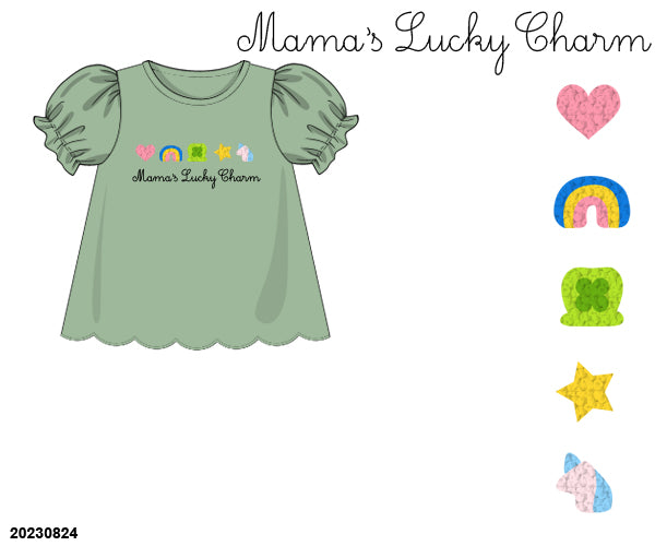 WHOLESALE PRE-ORDER 41 St. Paddy's & Easter: Mama's Lucky Charm Girl Shirt Only (ETA: February to KS then to customers)