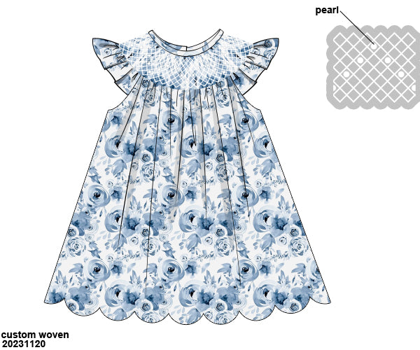 Blue Rose & Slate Dress w/ Faux Pearls