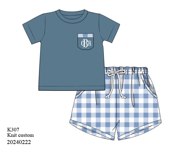 Blue Rose & Slate Shorts Set - no monogram