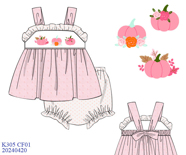 KS Fall Extras: Pretty Pumpkins Pink Bloomer Set (RTS: 3-5 business days)