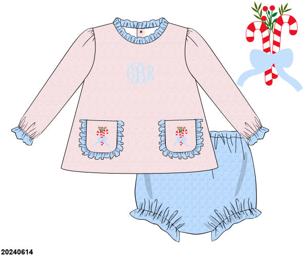 RTS KS Christmas: Candy Cane Lane Swiss Dots Bloomer Set