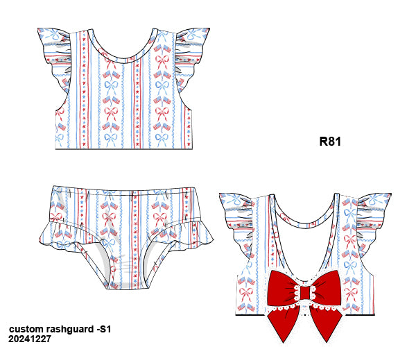 PO 30 RTS: RWB Swim Two-Piece with Bow (ships in 3-5 business days)
