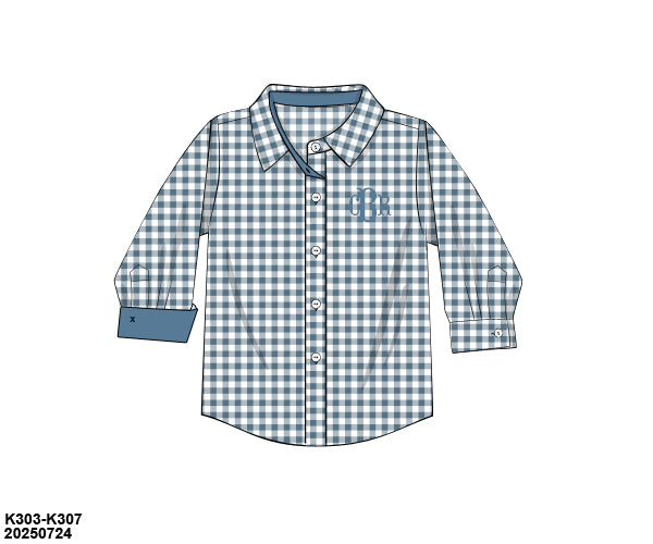 PRE-ORDER 39 Winter & More: Blue Rose and Slate Gingham Shirt Only (ETA: December to KS then to customers)