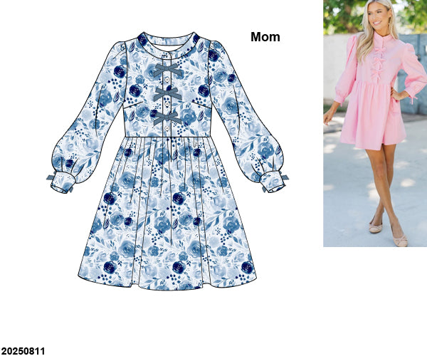 PRE-ORDER 39 Winter & More: Blue Rose and Slate Floral Mom Dress (ETA: December to KS then to customers)