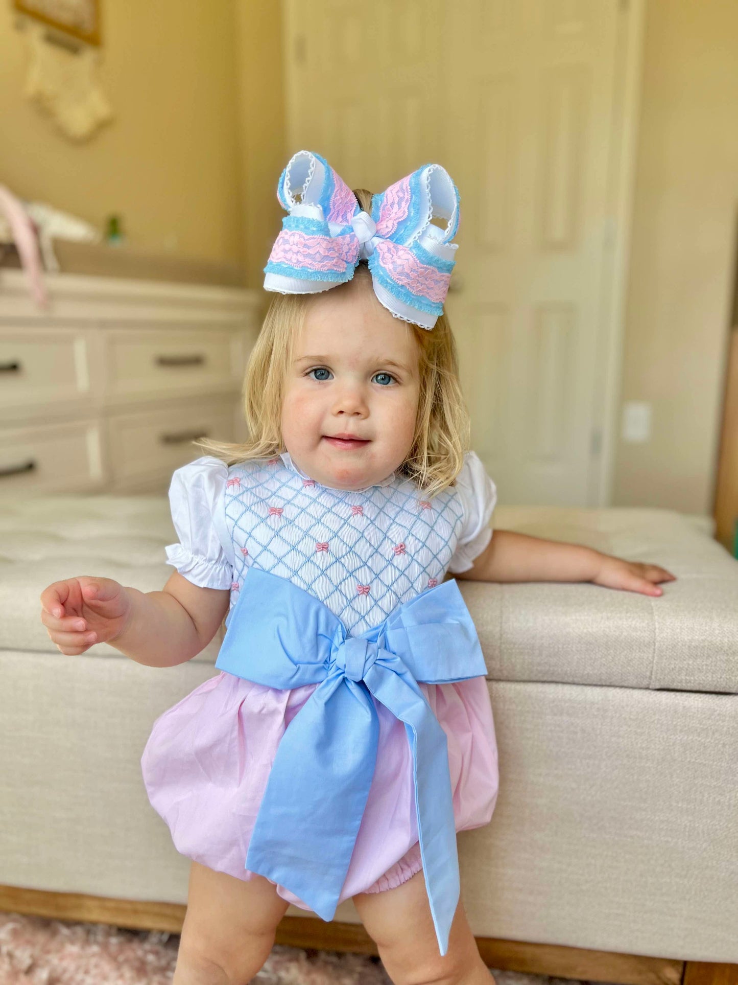 PO 27 SPRING PART ONE: Spring Pastel Pink Bubble - fixed bow (ships in 5-7 business days)
