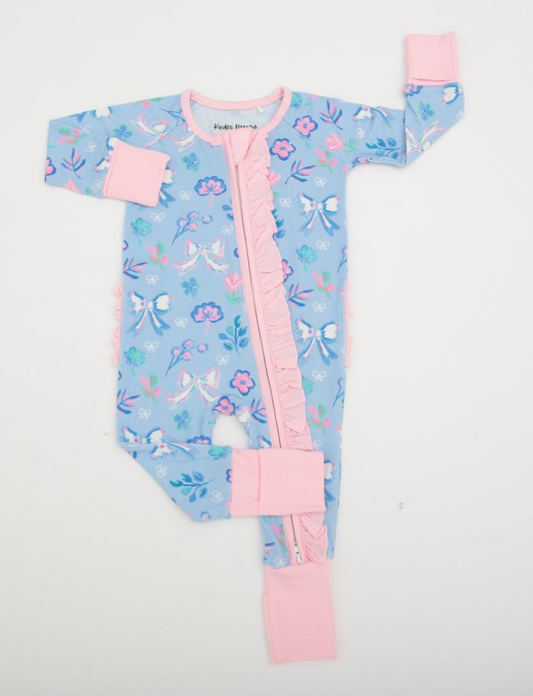 Kinder Dreams: Amora’s Floral Ruffled Zippy (ships in 3-5 business days)