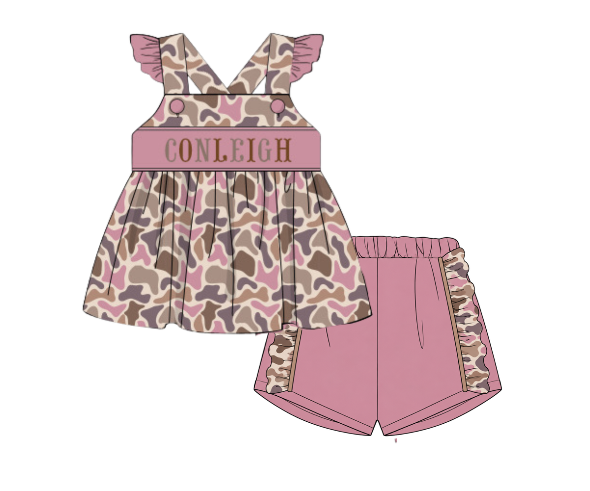 Pre-Order 54 Early Spring: CC's Camo Ruffled Shorts Set (ETA January to KS then to customers)
