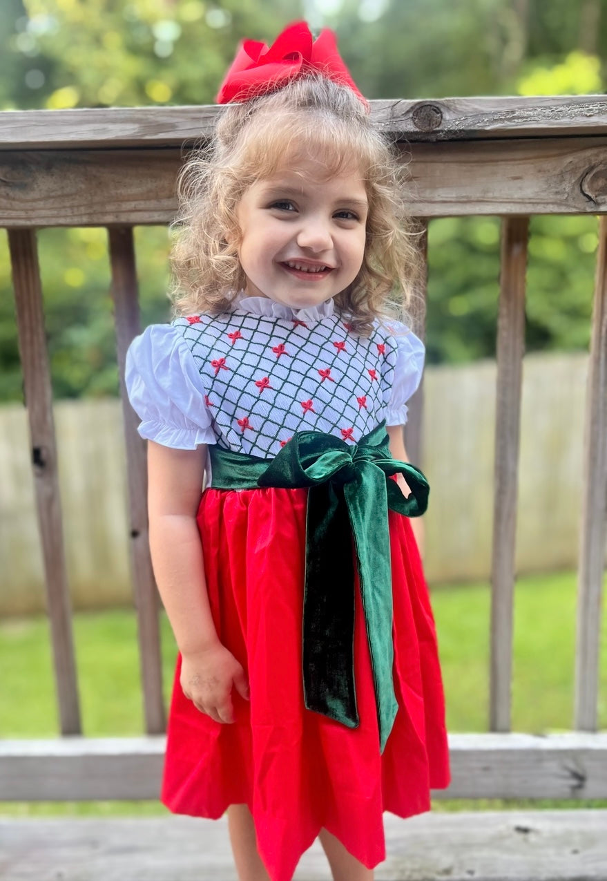 RTS KS Christmas: Tis The Season Velvet Bow Dress