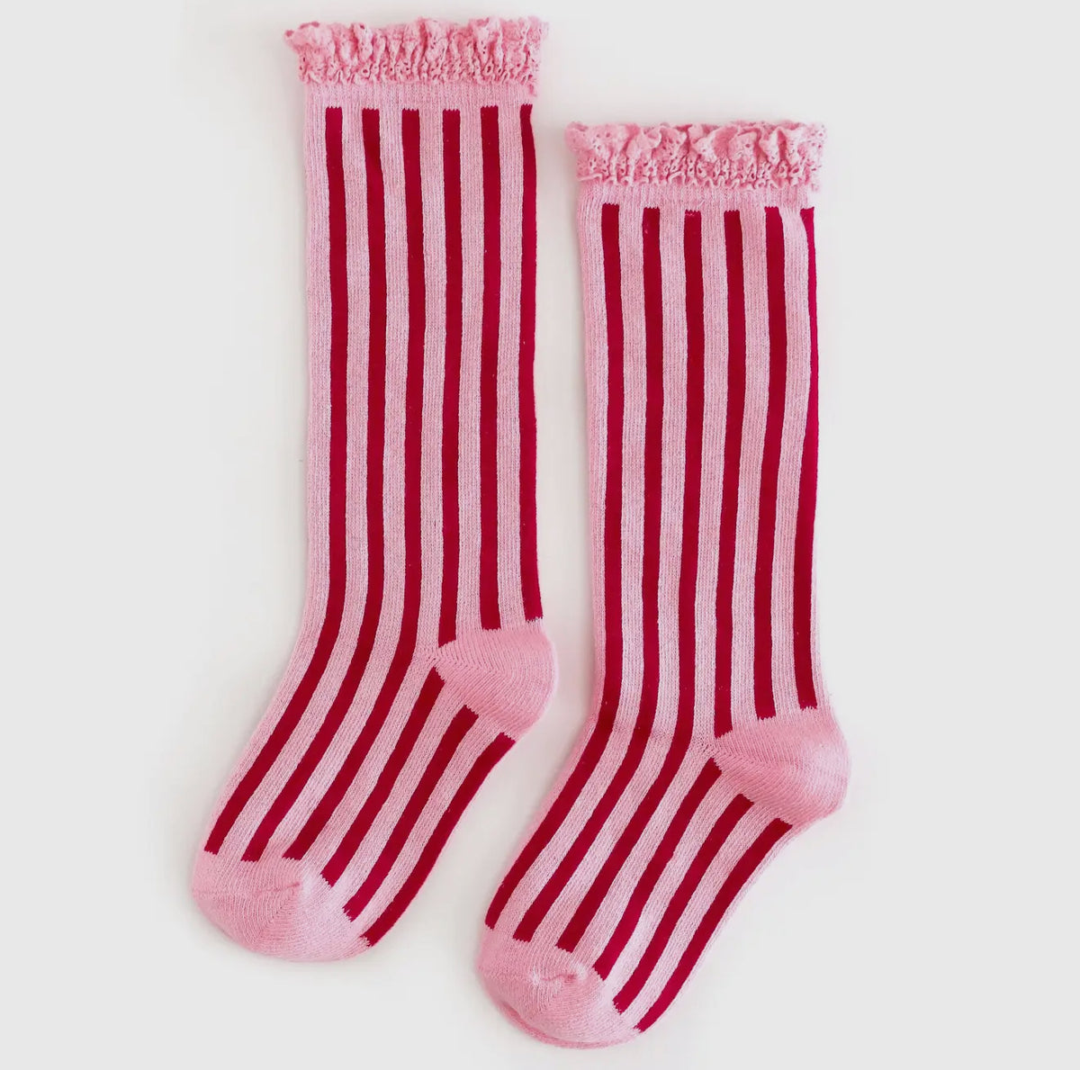 Little Stocking Co Candy Stripe Lace Top Knee High Socks (ETA - Mid November to KS then to customers)