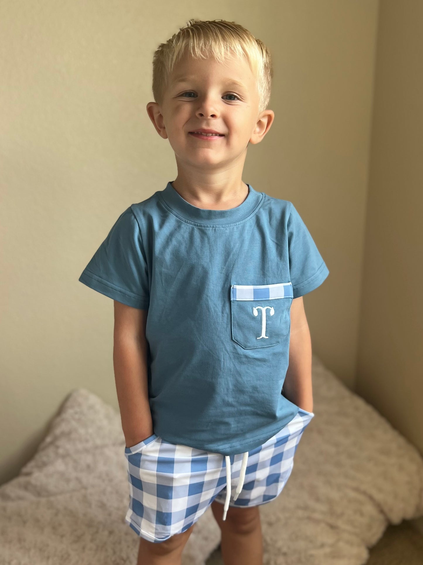 Blue Rose & Slate Shorts Set - no monogram