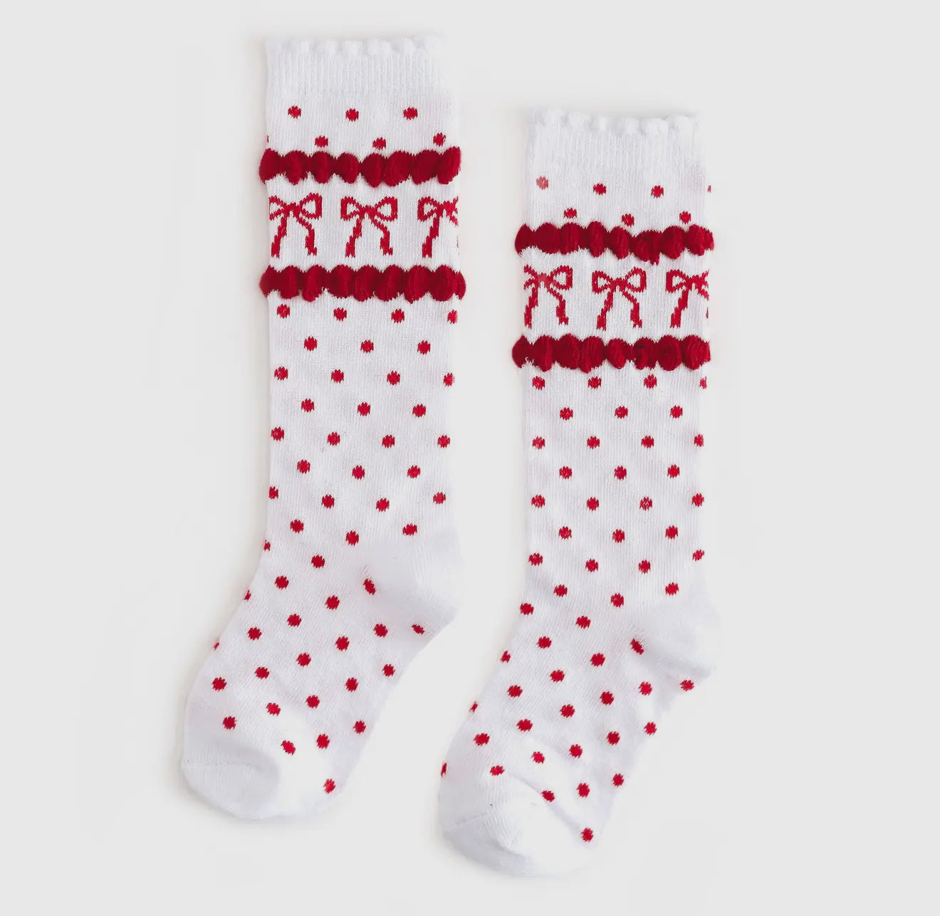 Little Stocking Co Red Bow Scalloped Knee High Socks