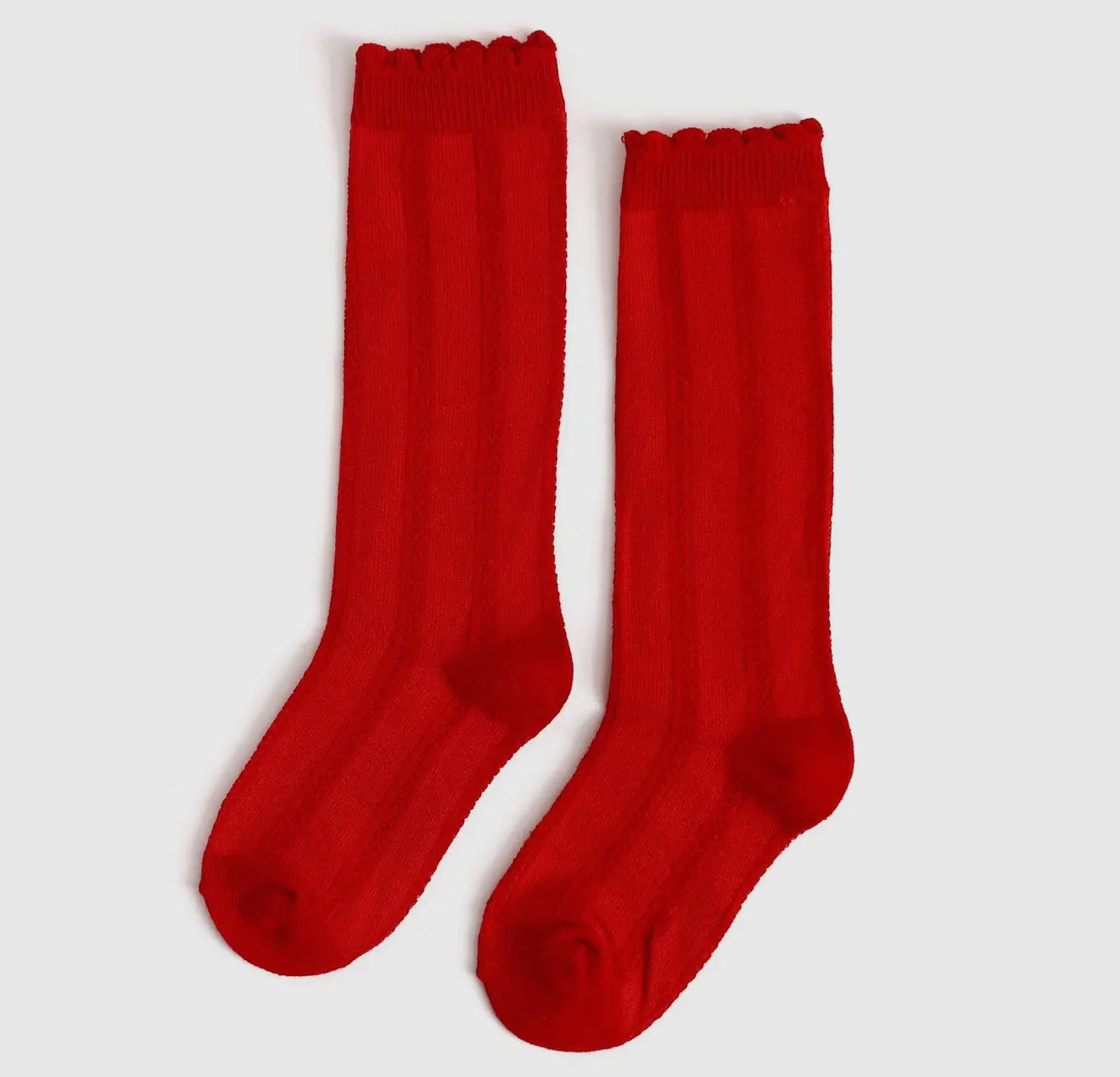Little Stocking Co Bright Red Scalloped Knee High Socks