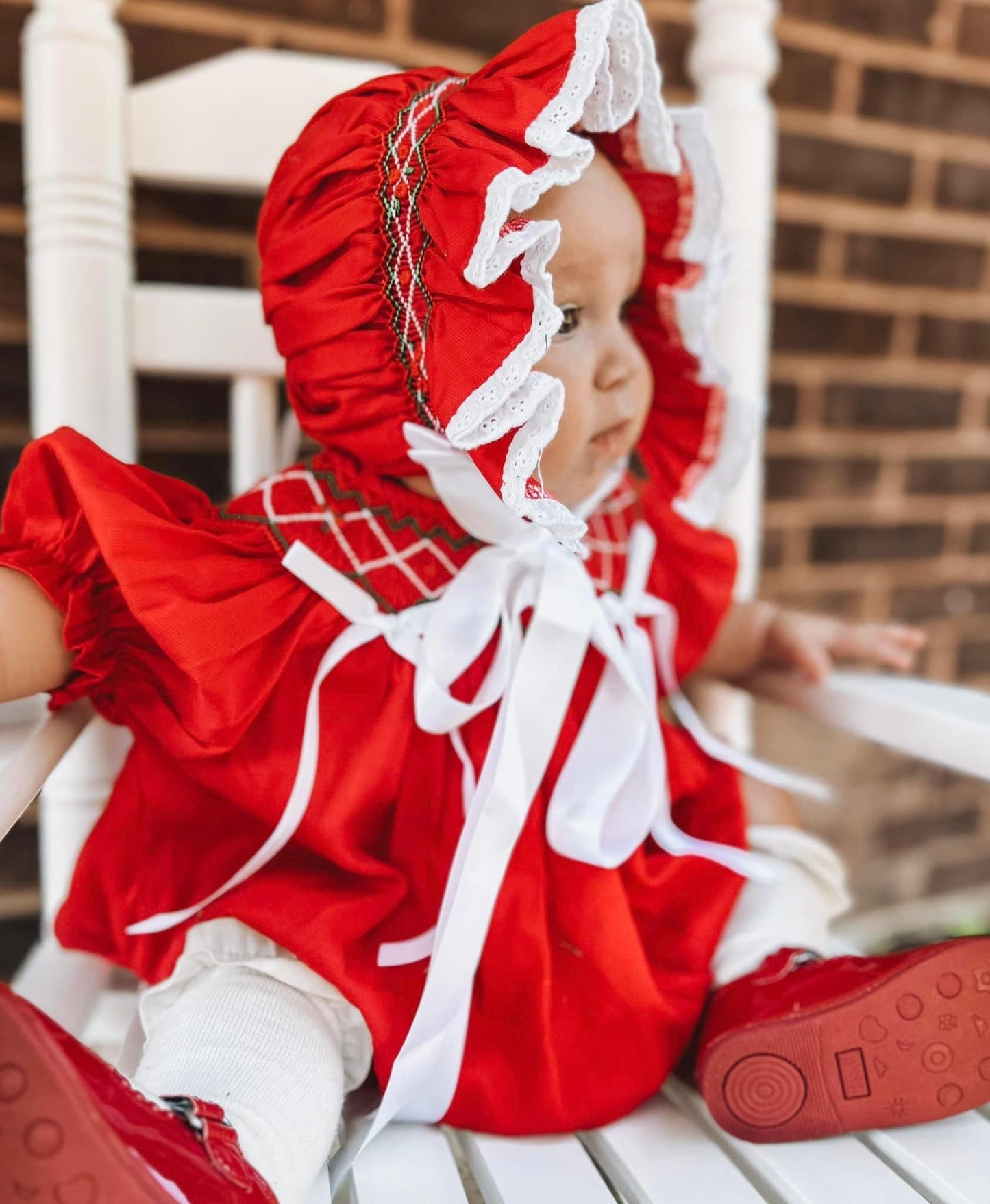 RTS KS Christmas: Cecilia's Christmas Ribbon Heirloom Bonnet #1