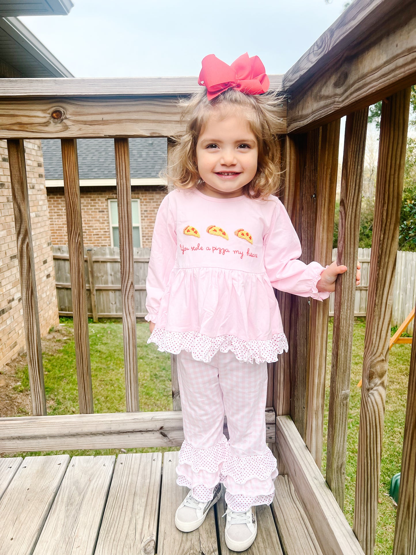 RTS PO 26 Valentine's Day + St. Patrick's Day: Pizza My Heart Ruffled Pants Set (3-5 business days)