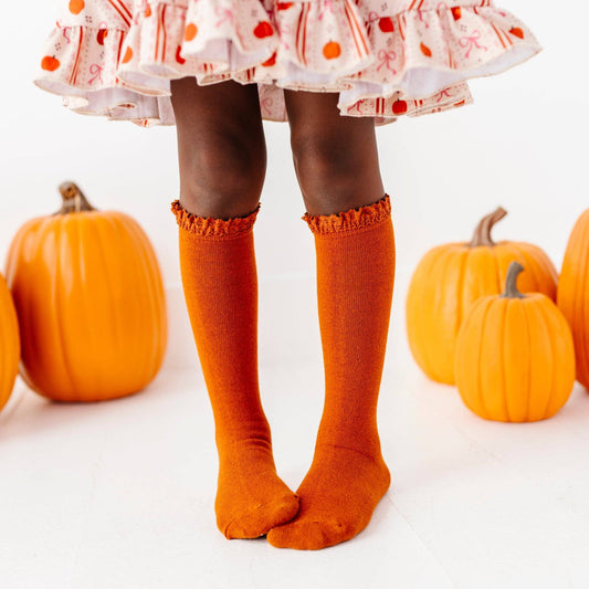 RTS LSC: Pumpkin Spice Lace Top Knee High Socks