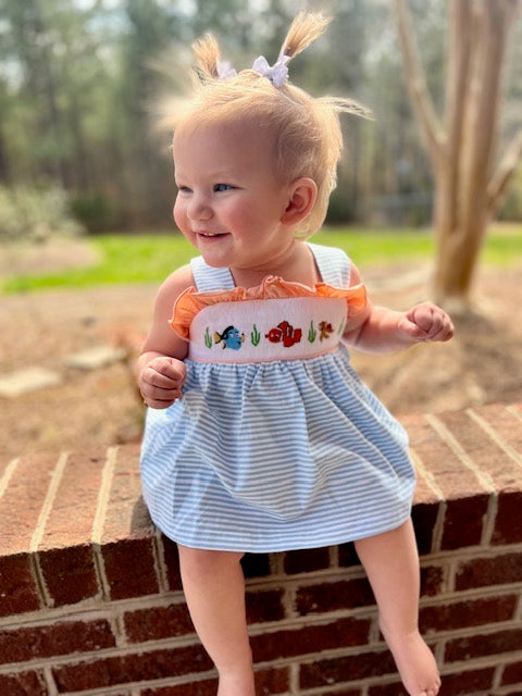 PO 27 SPRING PART ONE: Smocked Fish Friends Bloomer Set (ships in 5-7 business days)