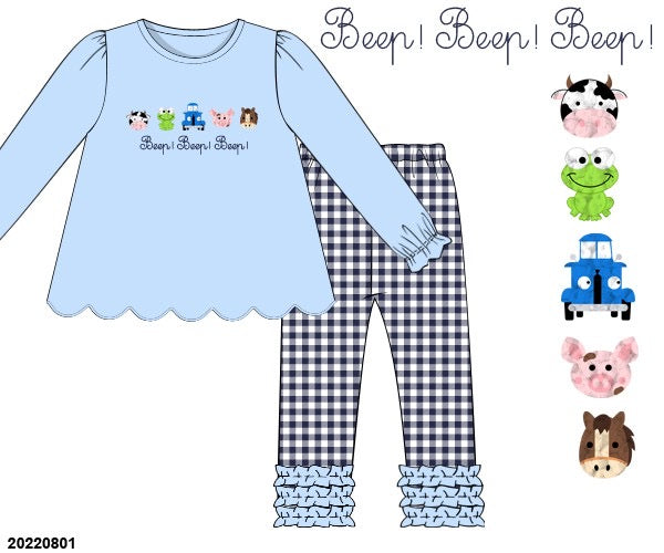 PO 3: Blue Truck French Knot Leggings Set