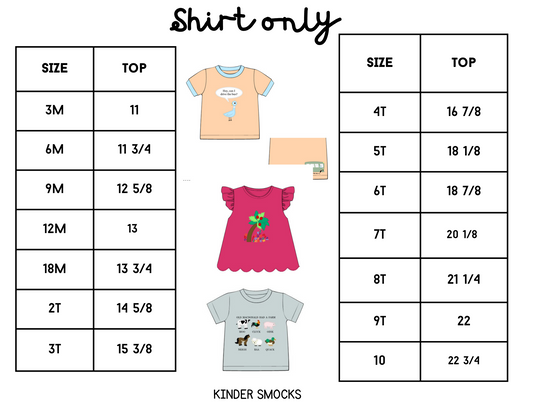 Shirt Only Size Charts