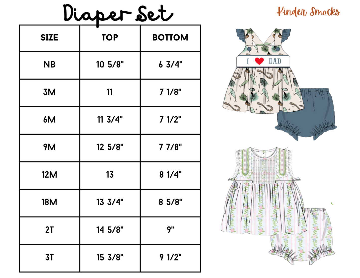 Diaper / Bloomer Sets Size Charts