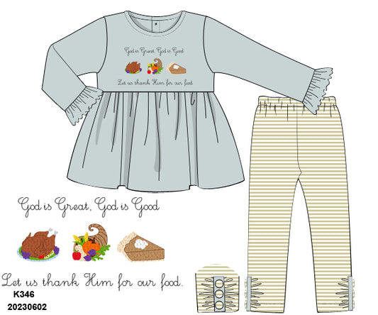 KS Fall Extras: God is great, God is good Leggings Set (RTS: 3-5 business days)