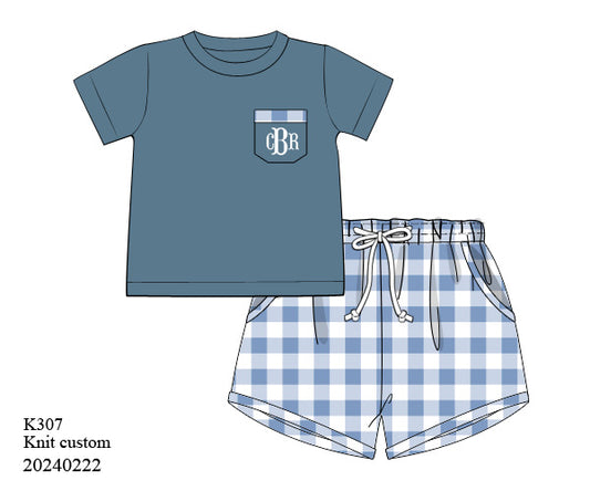 RTS: Blue Floral & Slate Shorts Set - no monogram (3-5 business days)