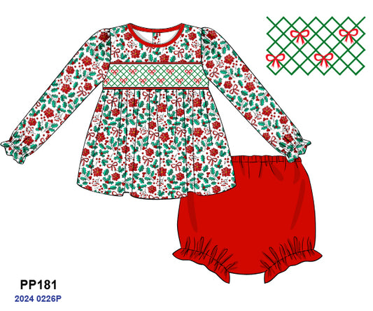 RTS KS Christmas: Tis The Season Bullion Stitch Bow Bloomer Set (ships in 3-5 business days)