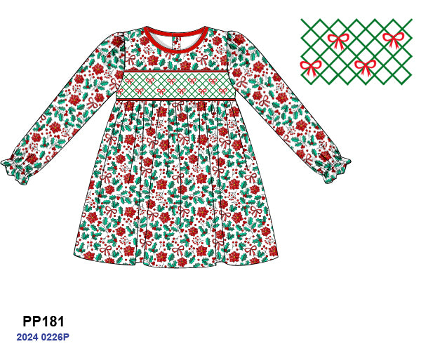 RTS KS Christmas: Tis The Season Bullion Stitch Bow Dress