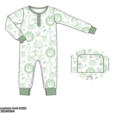 RTS KS Christmas: KS Christmas Toile One Piece Knit Pajamas (ships in 3-5 business days)