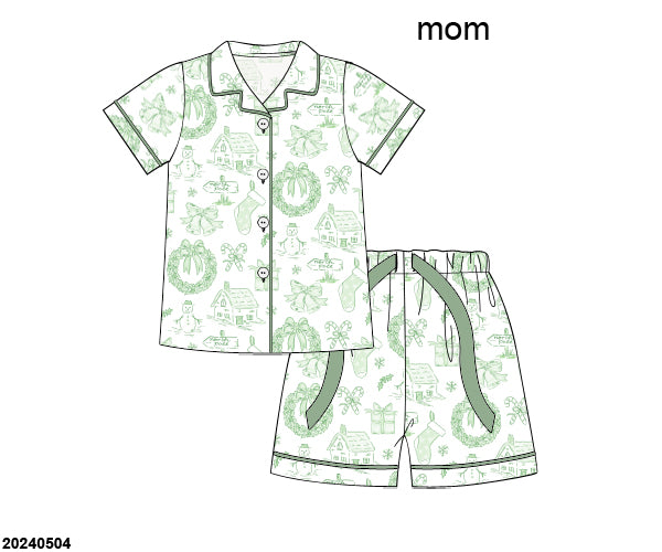 RTS KS Christmas: KS Christmas Toile Mom Pajama Shorts Set