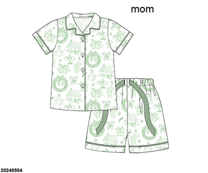 RTS KS Christmas: KS Christmas Toile Mom Pajama Shorts Set