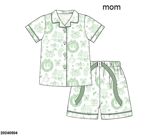 RTS KS Christmas: KS Christmas Toile Mom Pajama Shorts Set (ships in 3-5 business days)