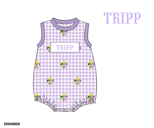 PRE-ORDER 39 Winter & More: Mardi Pardi Name Smock Short Sleeves Boy Bubble (ETA: December to KS then to customers)