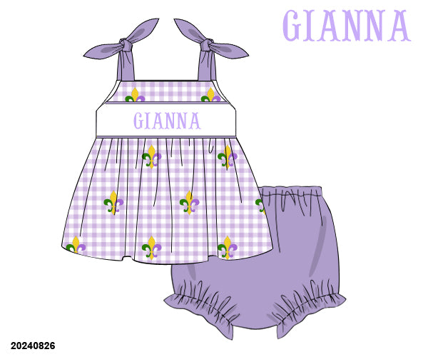 PRE-ORDER 39 Winter & More: Mardi Pardi Name Smock Short Sleeves Bloomers Set (ETA: December to KS then to customers)
