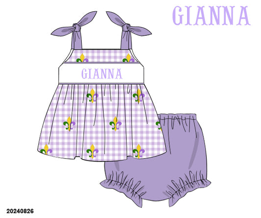PRE-ORDER 39 Winter & More: Mardi Pardi Name Smock Short Sleeves Bloomers Set (ETA: December to KS then to customers)