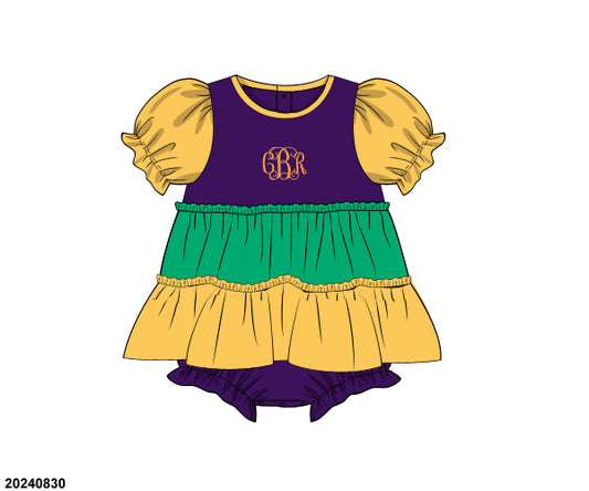 PRE-ORDER 39 Winter & More: Mardi Pardi Colorblock Ruffled Bubble - Short Sleeves (ETA: December to KS then to customers)