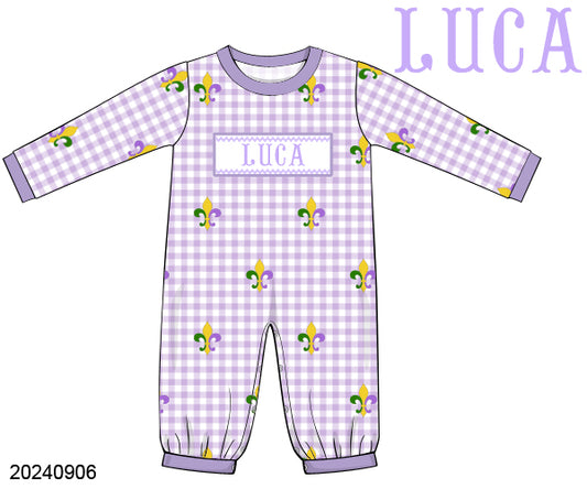 PRE-ORDER 39 Winter & More: Mardi Pardi Name Smock Long Sleeves Romper (ETA: December to KS then to customers)