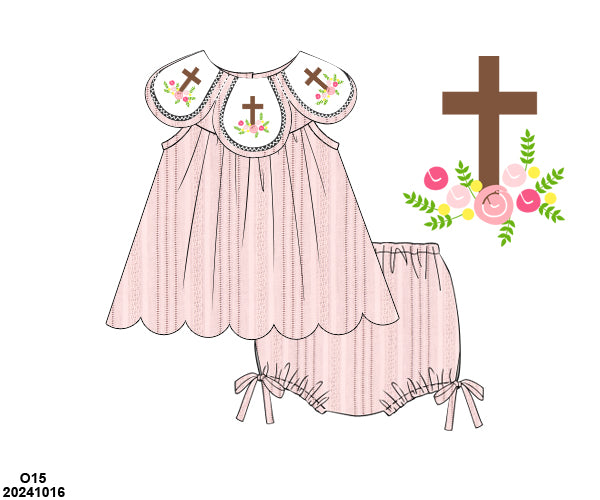 WHOLESALE PRE-ORDER 41 St. Paddy's & Easter: Cross and Petals Bloomers Set (ETA: February to KS then to customers)