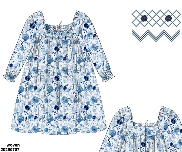 PRE-ORDER 39 Winter & More: Blue Rose and Slate Floral Dress (ETA: December to KS then to customers)