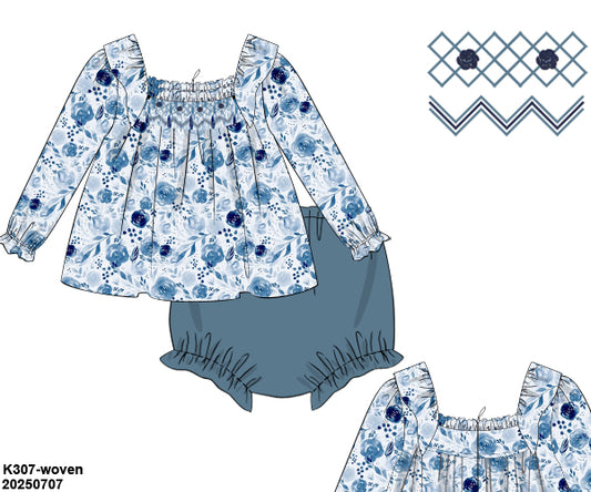 PRE-ORDER 39 Winter & More: Blue Rose and Slate Floral Bloomers Set (ETA: December to KS then to customers)