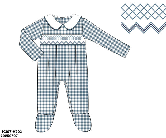 PRE-ORDER 39 Winter & More: Blue Rose and Slate Gingham One-Piece (ETA: December to KS then to customers)