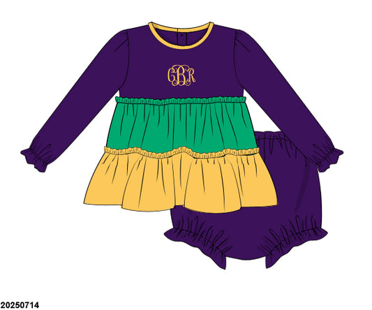 PRE-ORDER 39 Winter & More: Mardi Pardi Colorblock Ruffled Bloomers Set - Long Sleeves (ETA: December to KS then to customers)