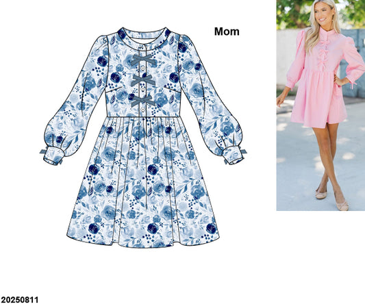 PRE-ORDER 39 Winter & More: Blue Rose and Slate Floral Mom Dress (ETA: December to KS then to customers)