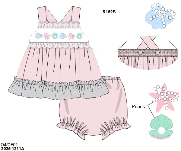 PRE-ORDER 43 Sweet Summer Part One: Smocked Pearly Shells Bloomers Set (ETA: May to customer)