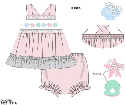 PRE-ORDER 43 Sweet Summer Part One: Smocked Pearly Shells Bloomers Set (ETA: May to customer)