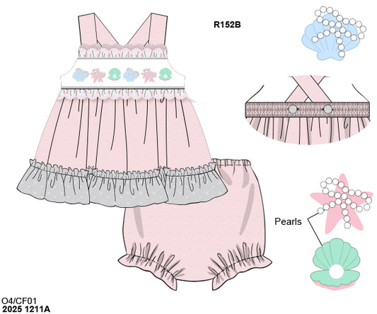 PRE-ORDER 43 Sweet Summer Part One: Smocked Pearly Shells Bloomers Set (ETA: May to customer)