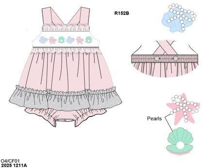 PRE-ORDER 43 Sweet Summer Part One: Smocked Pearly Shells Skirted Bubble (ETA: May to customer)