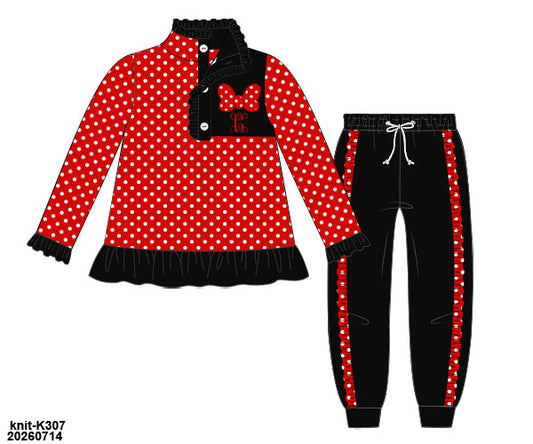 PO 52 MAGICAL WINTER: Red Polka Dotty Ruffled Joggers Set (ETA late November to customers)