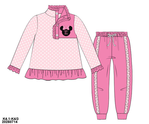 PO 52 MAGICAL WINTER: Pink Polka Dotty Ruffled Joggers Set (ETA late November to customers)