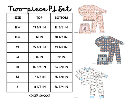 Cotton Pajamas Size Charts